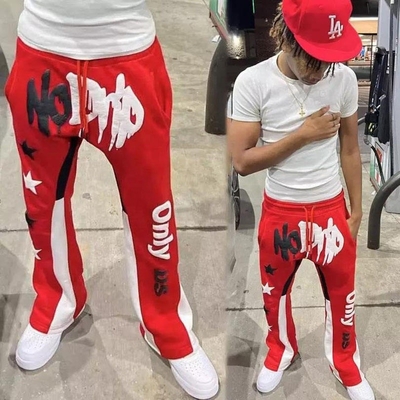Rot-Flare-Sweatpants für Männer Anti-statische Jogger Track Sweatpants Vintage Style Puff Printing