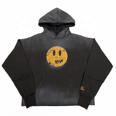 400 Gramm Baumwolle Schwergewichts Hoodie mit Vintage Säure Waschen und maßgeschneiderte genähte Kante