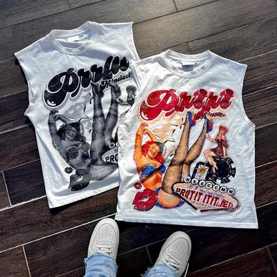 Custom Logo Seidenbildschirmdruck Ärmellose T-Shirts für Männer 100% Baumwolle Mannschaft Hals Tank Tops