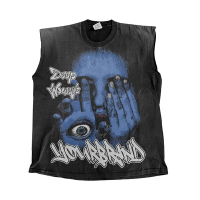 T-Shirt ohne Ärmel für Männer mit Custom Logo DTG-Druck und Vintage gewaschenem Gürteldesign