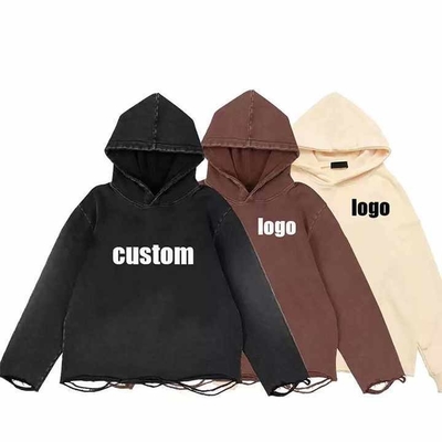 Baumwolle Custom Logo Vintage Bedrängte Säure Waschen Locker geschnitten Hoodie Männer Streetwear