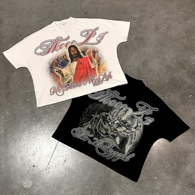 Boxy schwarzes Hemd DTG Druck Logo Hip Hop Streetwear T-Shirt Männer Frauen In Heavyweight Baumwolle