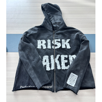 Custom-Männer-Schwergewicht 400 gsm Vintage Säure Waschen Reißverschluss Hoodie mit Stickplatte