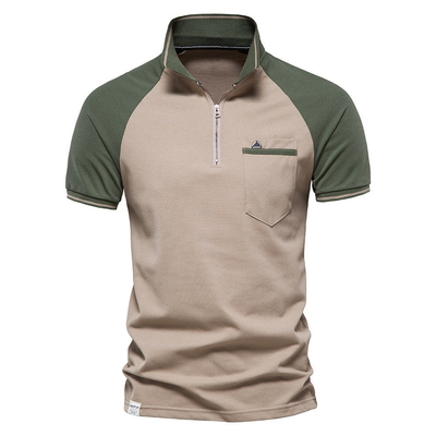 Frühjahrs-Sommer-Männer-Polo-Shirt mit zweifarbiger Spaltung und Reißverschluss