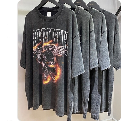 Custom T-Shirt für Männer Seidenbildschirmdruck Großformat Vintage Distressed Acid Wash Tee S-5XL