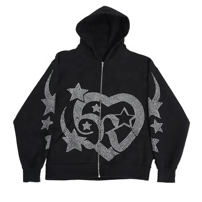 700 Gramm Schwergewichts-Rhinestone Reißverschluss Herren Hoodies Sweatshirts Full Zip Up Hoodie