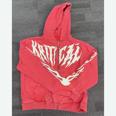Gewässerte oder angepasste 100% Baumwolle Puff Druck Streetwear Säure gewaschen Schwergewichts Zip Up Hoodies