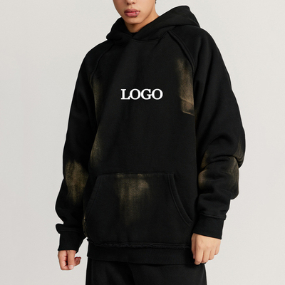 Dicke Fleece Baumwolle Hoodie Vintage Verblendet Waschen zerrissen Design für Männer Regelmäßige Ärmel