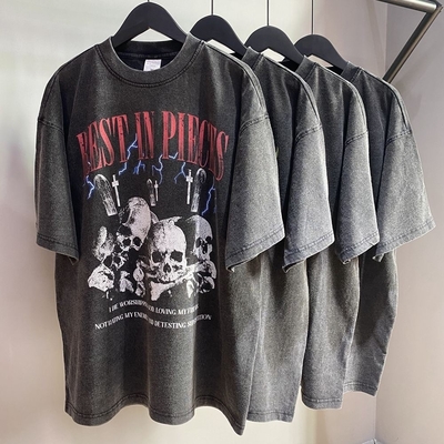High Street Acid Wash T-Shirt Unisex Schwarz Tee mit individuellem Logo 1000 Menge