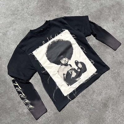 Custom übergroße Box Y2K Graphisch gestresst Patchwork Stickerei T-Shirt für Männer