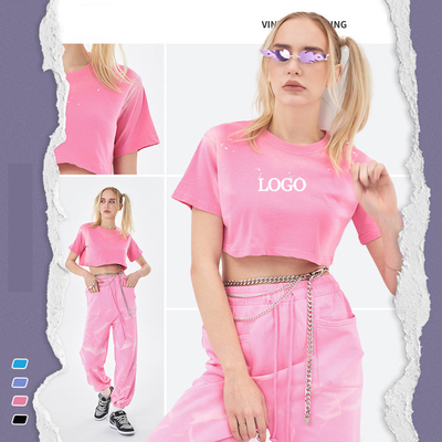 2024 Sommer Säure Waschen verblasst heiß sexy Crop Top Frauen T-Shirt mit individuellen Etiketten