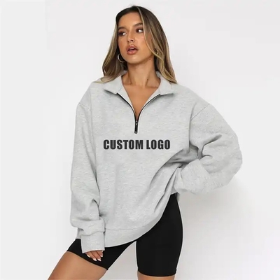 Wintersaison Damen Langärme Reißverschluss Hoodies Frauen Halb Reißverschluss Druckdesign