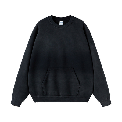 360 Gramm Spray gefärbt Einfach gefärbt Männchen schwarz Gewaschenes Crew-Neck-Sweatshirt