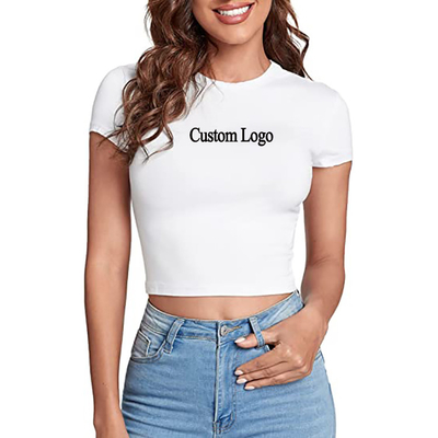 Nachhaltig 2023 Custom Polyester Plain T-Shirt für Frauen Sommer Baby Tee Y2k Crop Tops