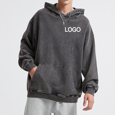Vintage Kapuzen-Sweatshirt verblasst Bedrängte Säure Waschen 420Gsm Schwergewicht 100 Baumwolle Leer übergroß