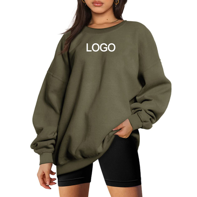 Stil Casual Solid Damen Übergroße Leichtbau Baumwolle Polyester Sweatshirt Crew-Hals
