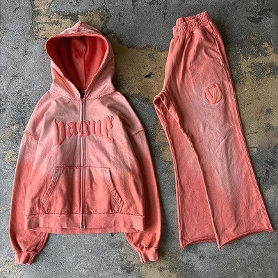 Custom 2 Piece Set Männer Jogging Anzüge in Säure Waschen Design und Puff Print Tracksuits
