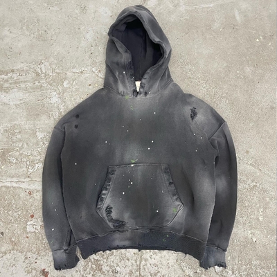 Männer-Sonnengeschmacktes schwarzes Hoodie mit Vintage Distressed Acid Wash in 100% Baumwolle
