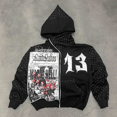 Männer-Baumwolle Französisch Terry Hoodie geschnittener Reißverschluss mit Säure Waschen Stickerei Applique Patch