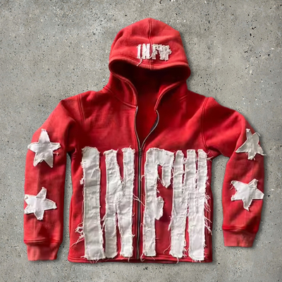 Männer 500gm Baumwolle Bedrängte kundenspezifisch gestickte Reißverschluss Hoodies Reißverschluss Säure Waschen geschnitten Sweatshirt