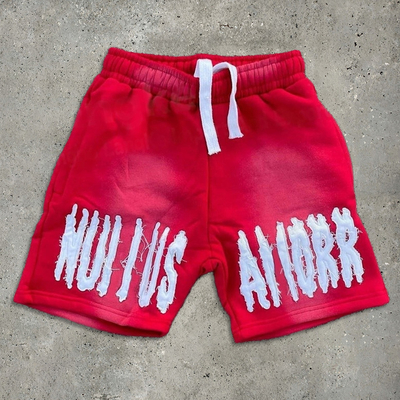 rotes Laufwasch-Streit-Shorts-Set Vintage-Stil Sun Fade Schweiß-Shorts Broderiertes Logo