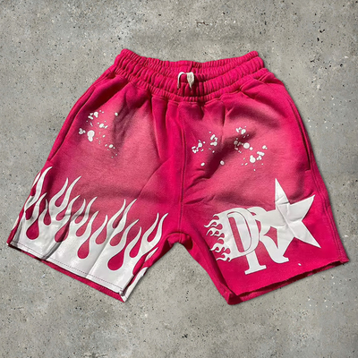 Blau schwarz Säure Waschshorts gelb Ziehseile Schließung Grafikdruck Baumwolle Französisch Terry Streetwear Shorts Männer