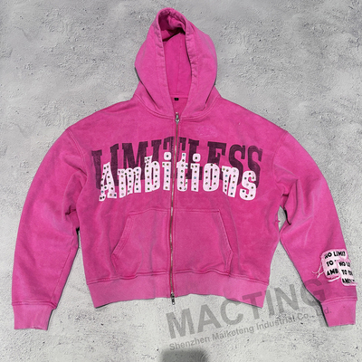 Custom Streetwear Vintage Waschen Hoodie mit 800 Gramm Stoff Gewicht und Strass