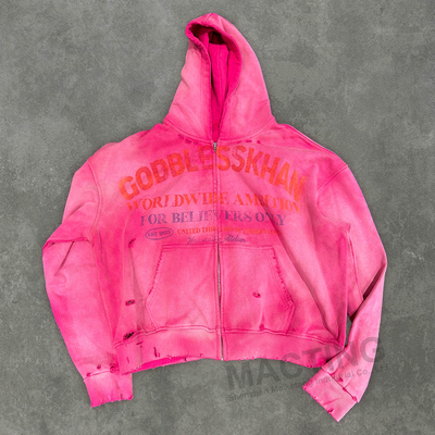 Custom 500 Gsm Schwergewichts-Distressed Hoodie Zip Up für Männer/Unisex im Herbst