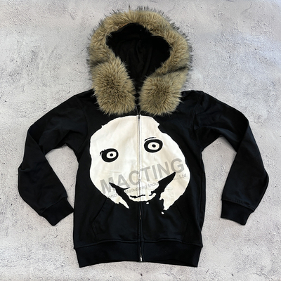 Custom Winter Dicke Fälschung Fell Kapuze Zip-Up Hoodie in Boxy beschnittenen Reißverschluss Jacke Stil für Männer
