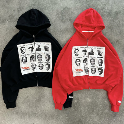 Frühling/Herbst/Winter Custom Zip Up Hoodie Schwergewicht Distressed Stickplatte für Männer