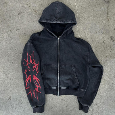 Custom Logo Bildschirmdrucke Bedrängte ohne Zugseile Doppelverschluss bis Säure Waschen Schwergewichts-Boxen-Schnitt Hoodie Männer