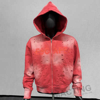 Custom übergroße Säure Waschen Sonne verblassen zerrissen Not ZIP-Up Boxy beschnitten Hoodie