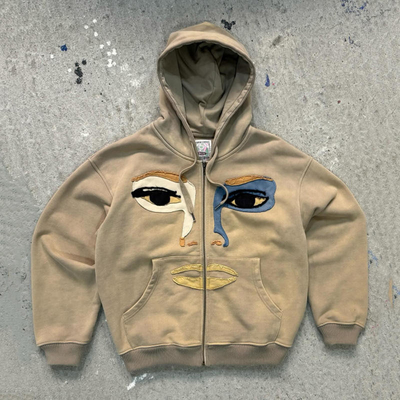 Custom Dicke Schwere 100% Baumwolle Säure Waschen Französisch Terry Not Patch Arbeit Stickerei Reißverschluss Hoodies Männer