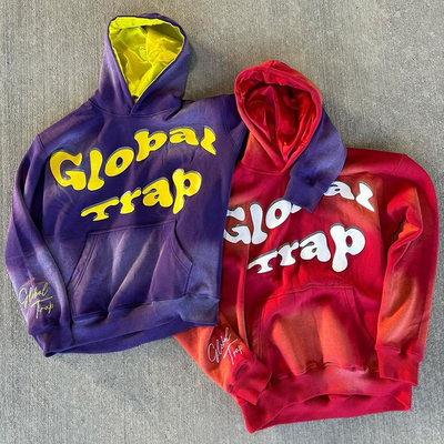 Custom Vintage Krawatte Farbstoff Sonnenwaschen verblassten Pullover Puff Druck Hoodie 500 Gsm Schwergewicht 100% Baumwolle Satin ausgekleidet Hoodies
