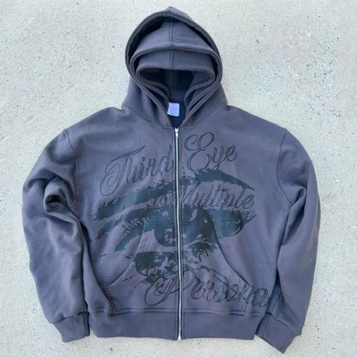 Custom Screen Print Logo 100% Baumwolle Französisch Terry Oversized Hoodie Boxy geschnittener Reißverschluss Triple Hood Hoodies für Männer