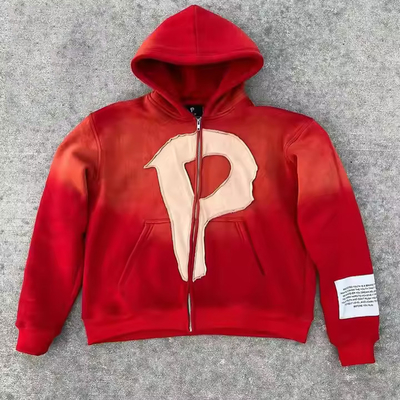 Custom Vintage Verblendet Großformat Französisch Terry Boxy geschnitten Hoodie mit Kapuzenkragen und gestressten Applique Stickerei