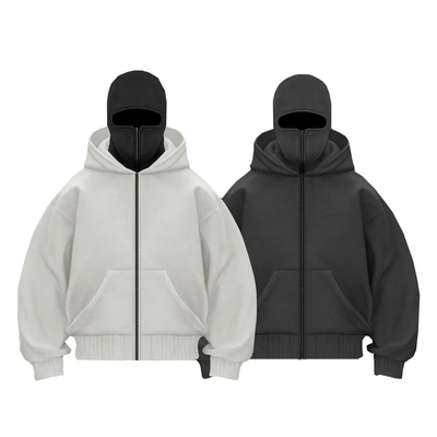 Hersteller Schwere Baumwolle Patchwork Doppelkapuze Vollverschluss Up Balaclava Hoodies Custom Ninja maskierte Männer Hoodie