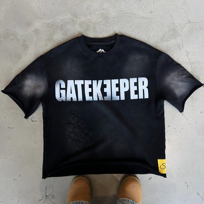 Custom Mock Neck T-Shirt Logo Boxy Fit Schnitt und Nähen T-Shirt Übergröße T-Shirt 300 Gsm Männer T-Shirt geschnitten Streetwear gedruckt