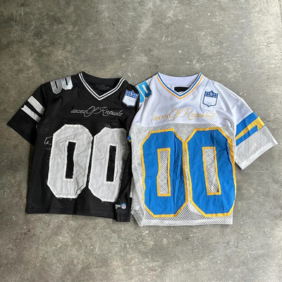 Custom Broderie Casual Sport Retro American Streetwear Männer Schnitt Polyester Mesh Fußball T-Shirt Boxy Fußball Jersey