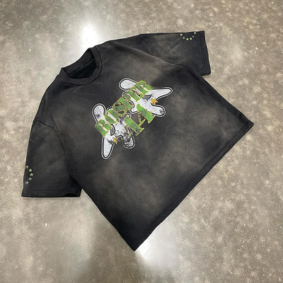Custom 100% Baumwolle Boxy Fit Vintage Säure gewaschen T-Shirt Sonne verblasst Grafik T-Shirts Männer OEM / ODM Support OEM / ODM Service