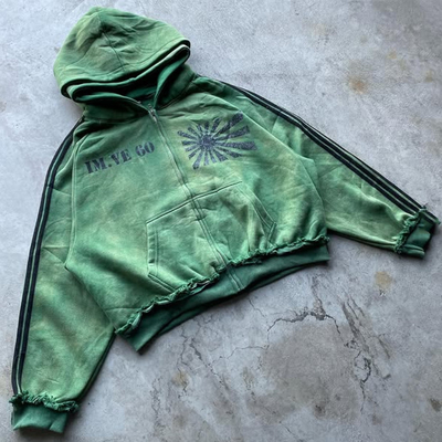 Custom Reversible Reverse Weave Schwergewichts Baumwolle Distressed Vintage Säure Waschen Oversized Box Zip Up Doppel Hooded Hoodie