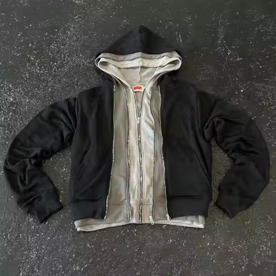 Straßenbekleidung Zip Up Hoodie Kragen Hooded OEM Custom Drei Schichten Hoodies für Männer