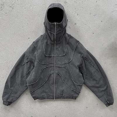 Customized Zipper Stone Waschen Notfall 100% Baumwolle Leinwand Zip-Up Hoodies für Männer