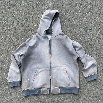 Custom Männer Schwergewicht Übergröße Crop Boxy Reißverschluss Up Stein Säure Waschen Not Hoodie Unisex Sonne verblasst Reißverschluss Vintage Sweatshirt