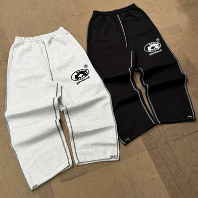 Custom 500 Gsm Französisch Terry Breitbein-Sweatpants Stickerei Verstellbares Ziehseil Manschette Baggy Track Hosen für Männer