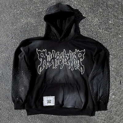 Custom Logo Schwergewichts-Baumwoll-Hoodies Patchwork Bedrängte Stickerei Straßenbekleidung Oversized Boxy Pullover Hoodie für Männer
