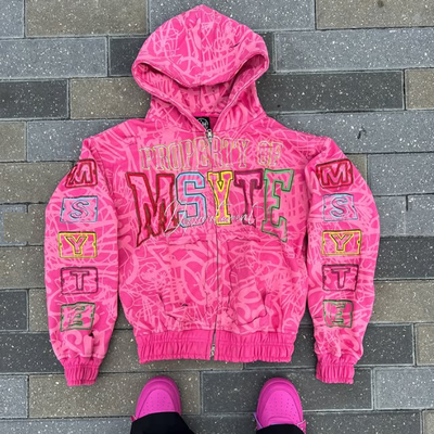 Custom Logo Schwergewichts-Baumwolle überall Druck Säure gewaschen Vintage Distressed Boxy Zip Up Hoodies für Männer