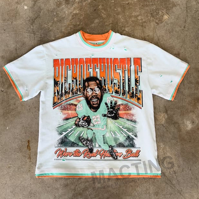 2025 Sommer Neues Custom Drei-Schicht-T-Shirt Straßenbekleidung 100% Baumwolle Schwergewicht Distressed Druck Boxed Cropped T-Shirt für Männer