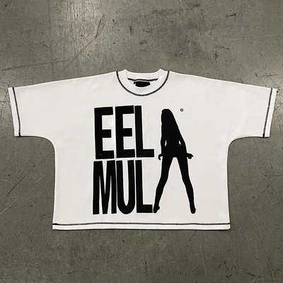 Custom gedruckte Runde Hals Weiß Kontrast Nähte T-Shirt 300Gsm Schwergewichts Baumwolle Box Fit geschnitten T-Shirts Männer