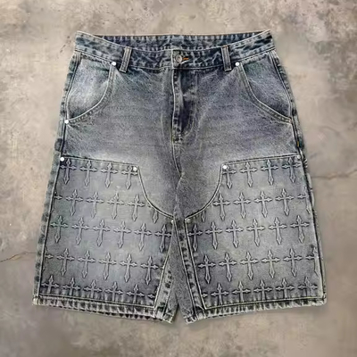 Straßenkleidung für Männer mit 3D-Embossing-Shorts Baggy-Shorts für Männer mit JHalf-Short-Jeans